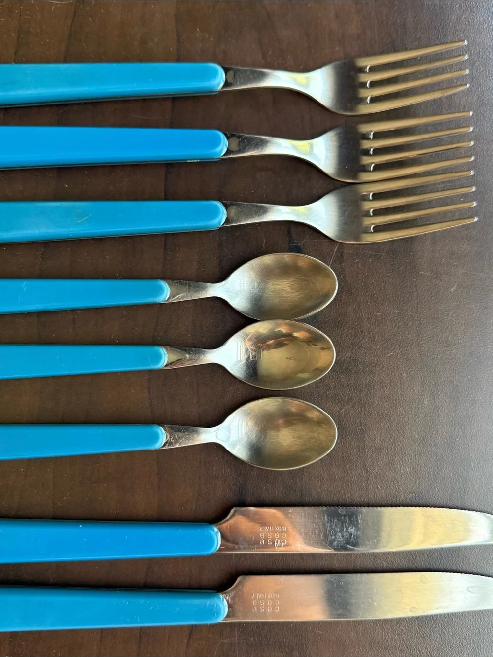 vintage cose-casa Inox 18-10  Italy Flatware  3 fork 2 knife 3 Spoon blue Set